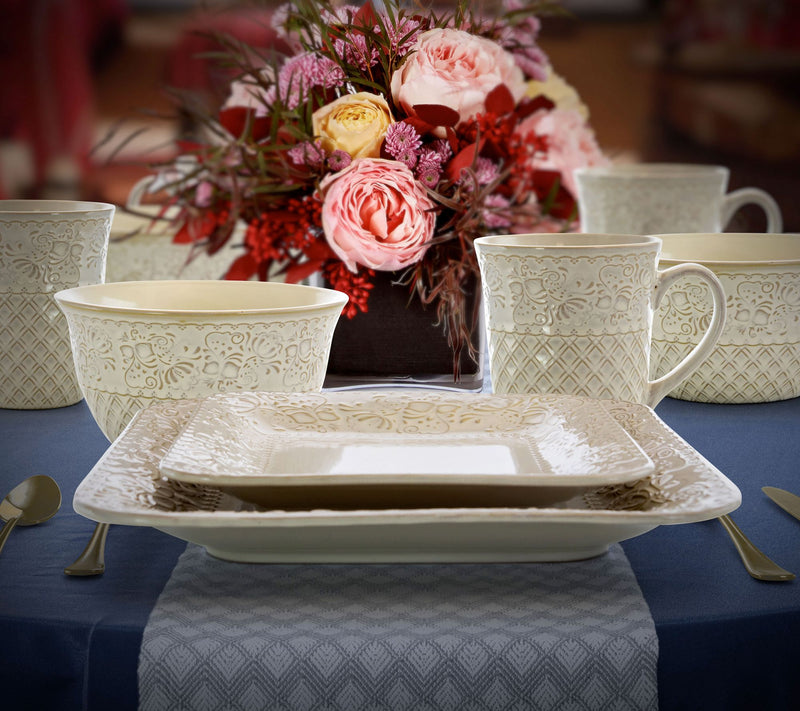Elama Lotus 16-Pc Square Stoneware Dinnerware Set — View 12
