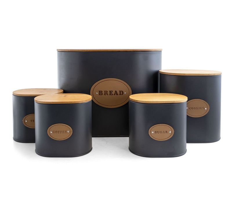 MegaChef 5-Piece Canister Set in Gray with Bamboo Lids — View 2