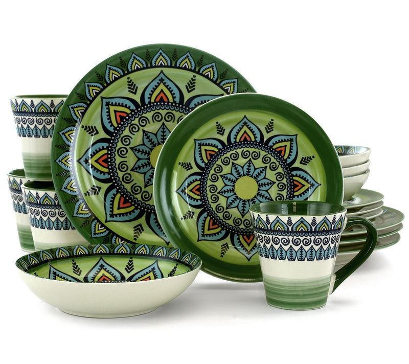 Elama Zen Blue Mozaik 16-Piece Round StonewareDinnerware Set — View 5