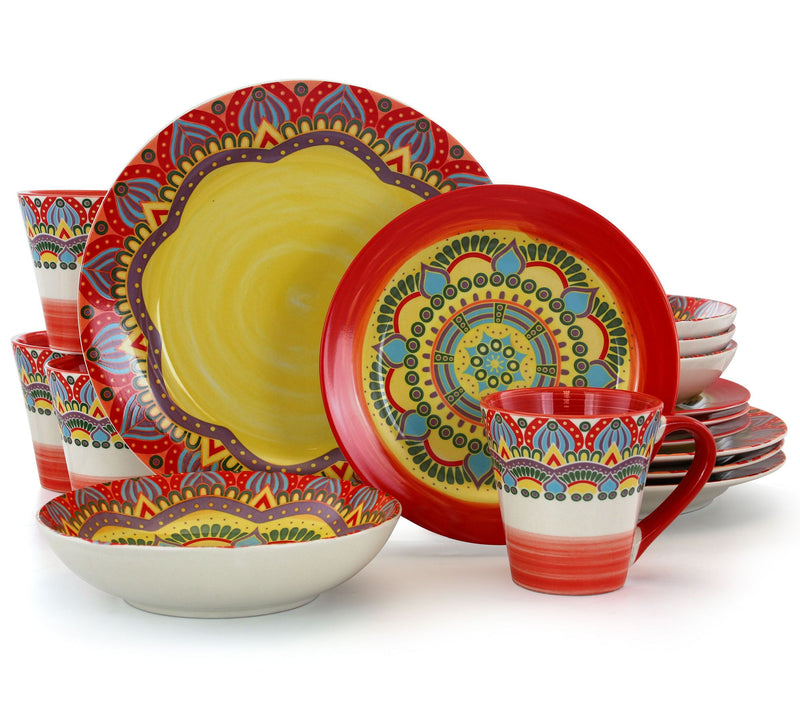 Elama Zen Blue Mozaik 16-Piece Round StonewareDinnerware Set — View 7