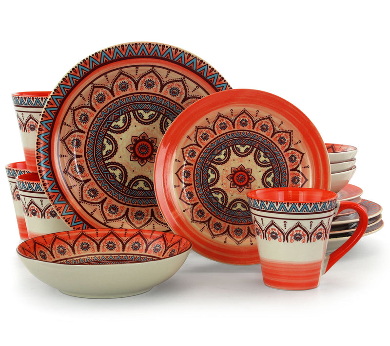 Elama Zen Blue Mozaik 16-Piece Round StonewareDinnerware Set — View 9