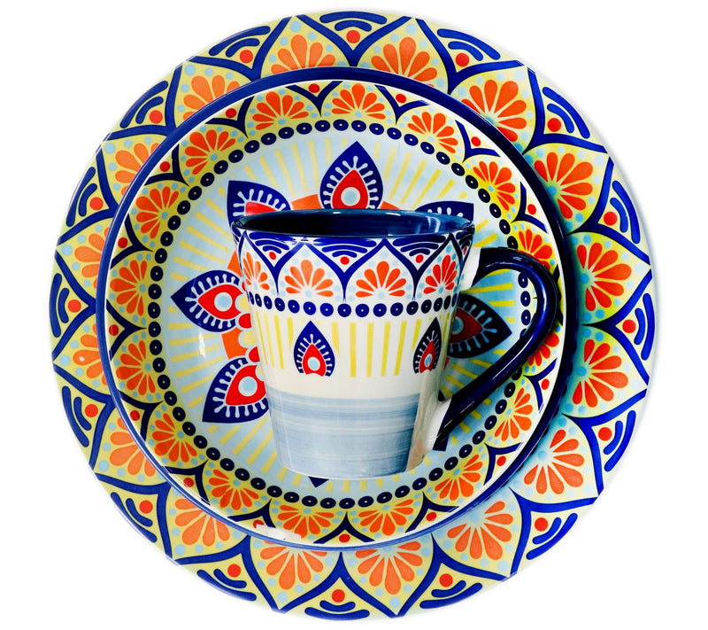 Elama Zen Blue Mozaik 16-Piece Round StonewareDinnerware Set — View 15