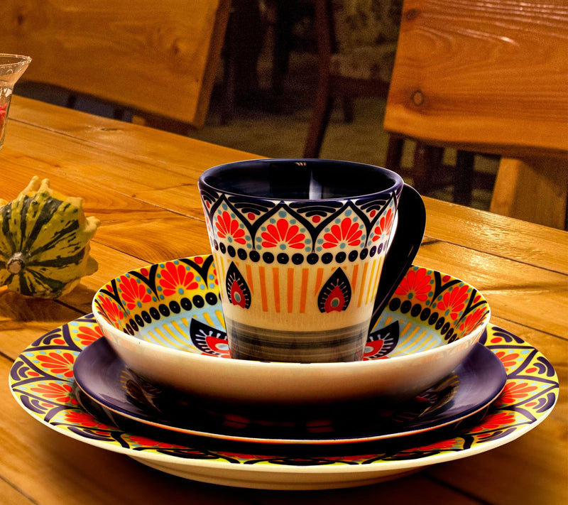 Elama Zen Blue Mozaik 16-Piece Round StonewareDinnerware Set — View 16