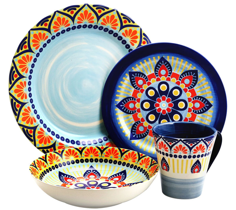 Elama Zen Blue Mozaik 16-Piece Round StonewareDinnerware Set — View 12