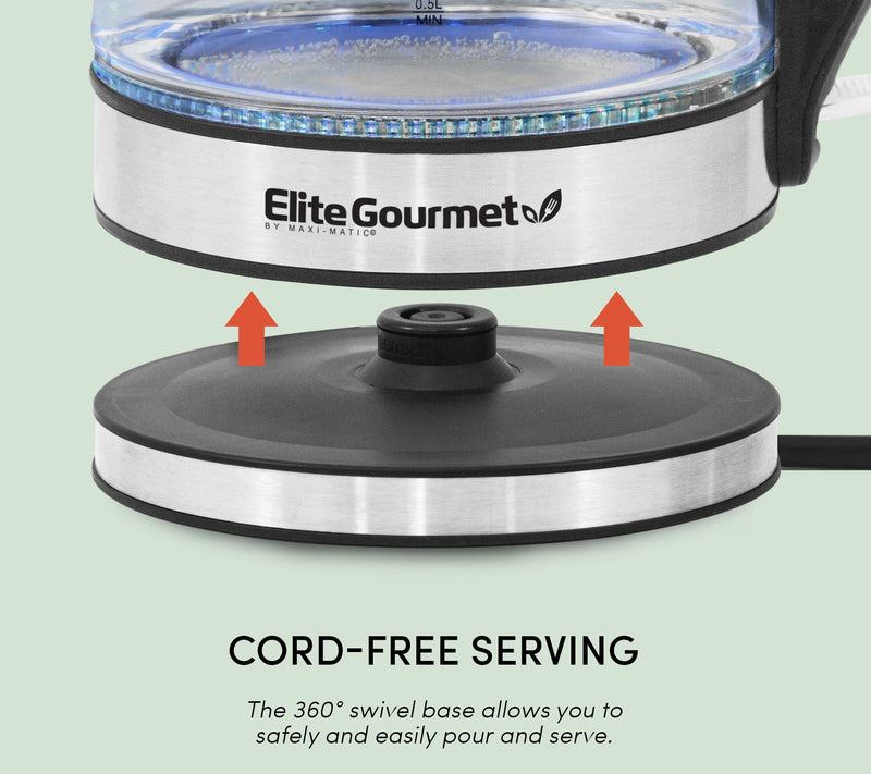 Elite Platinum Cordless 1.7L Glass Kettle, Stainless Steel — View 3