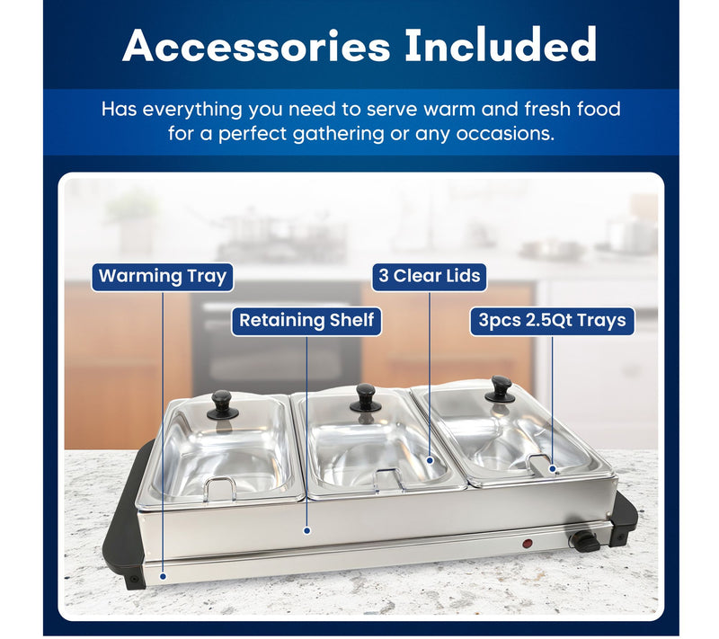 Elite Platinum 3-Tray Stainless Steel Electricuffet Server — View 6
