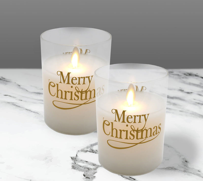 LumaBase LED Glass Candles, Merry Christmas- Set of 2 — View 3