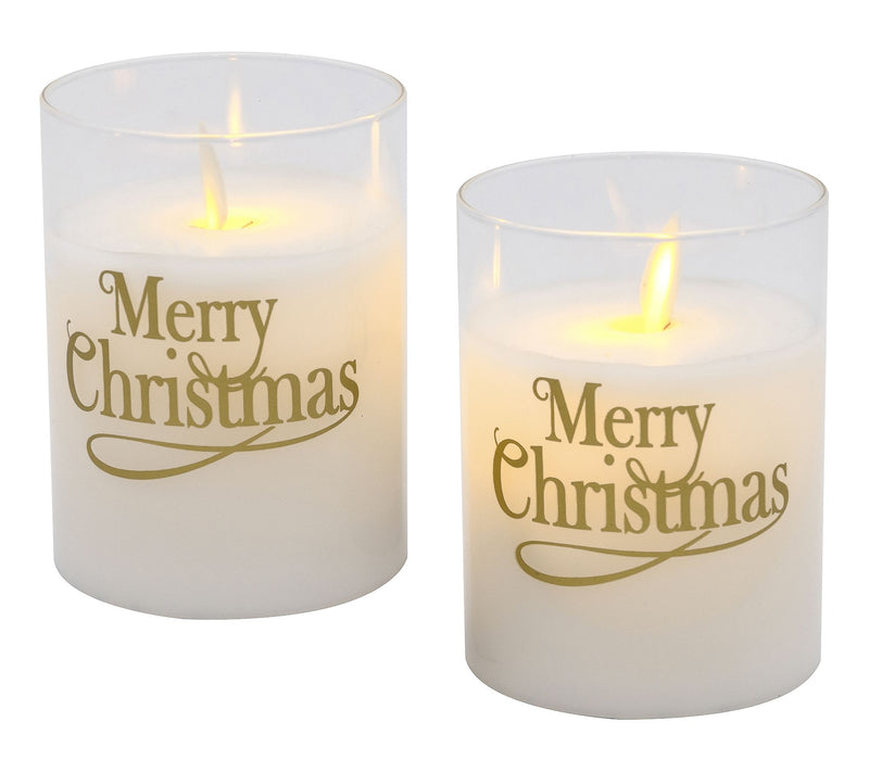 LumaBase LED Glass Candles, Merry Christmas- Set of 2 — Main view