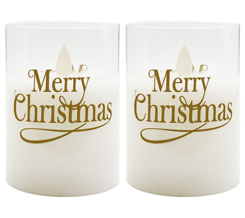 LumaBase LED Glass Candles, Merry Christmas- Set of 2 — View 2