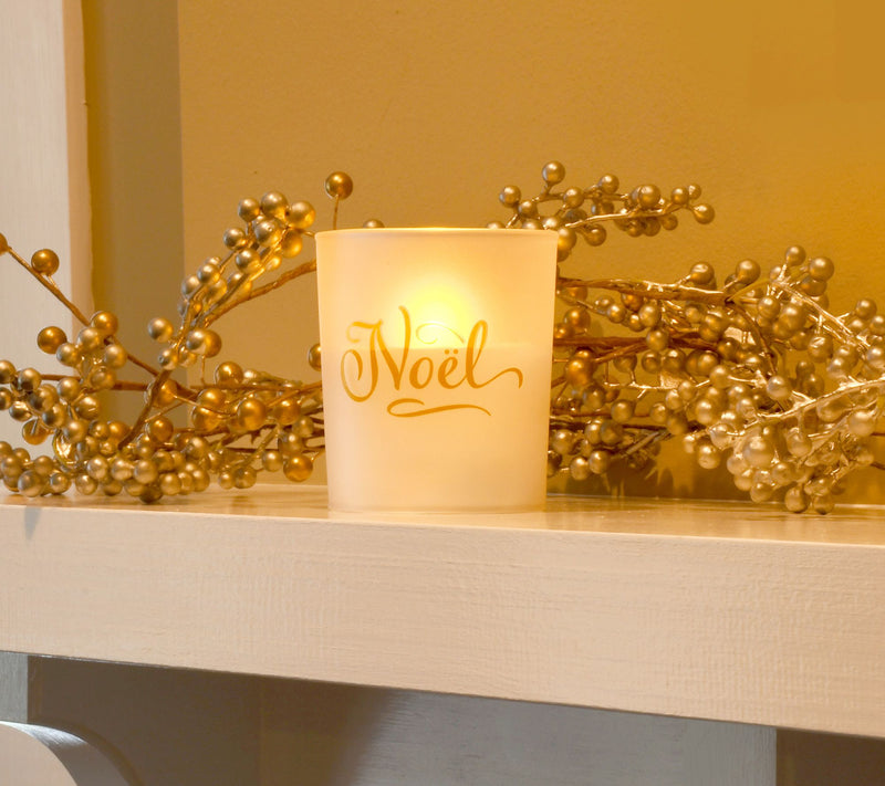 LumaBase Battery Operated Glass LED Candles, Noel- Set of 2 — View 3