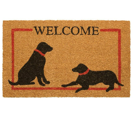 Two Dog Welcome Red Border Coir Doormat with PVC backing