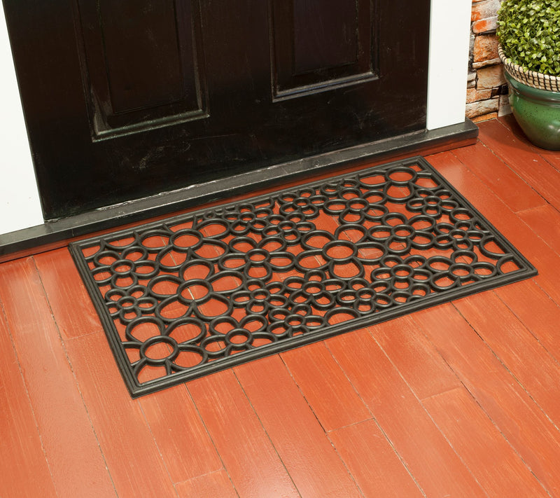 Rubber Rectangle Daisy Scroll Design Doormat -100% rubber — View 2