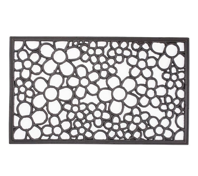 Rubber Rectangle Daisy Scroll Design Doormat -100% rubber — Main view