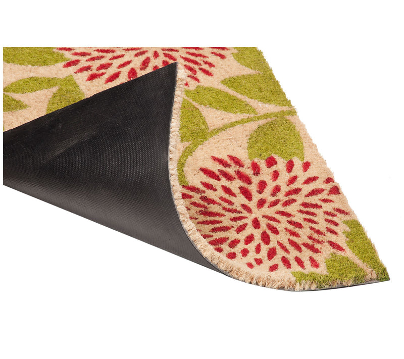 Red Floral with Green Leaves Doormat with PVC Backing — View 3