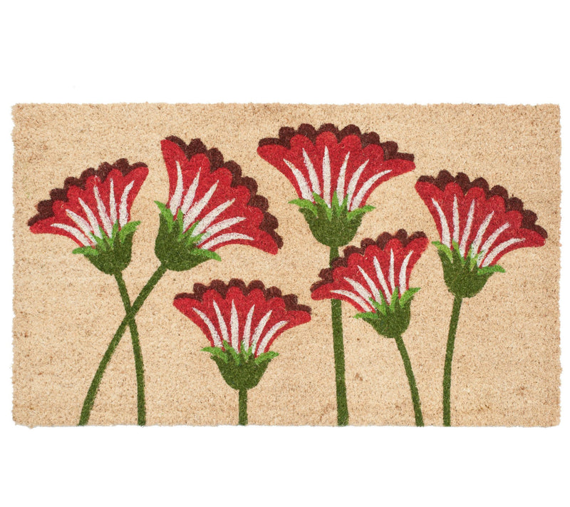 Red Floral Doormat with PVC Backing — Main view