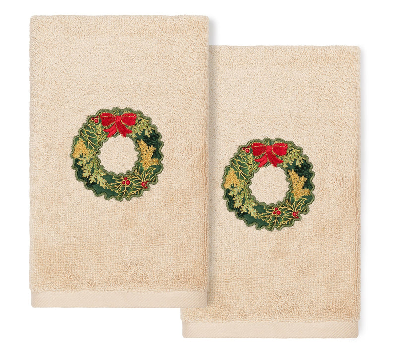 Linum Home Textiles Christmas Wreath 2PC Hand Towels — View 3