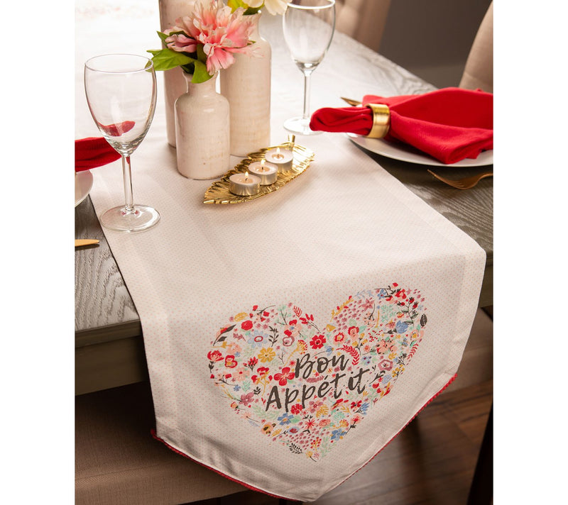 Design Imports 14" x 72" Bon Appetit Heart Print Table Runner — View 6