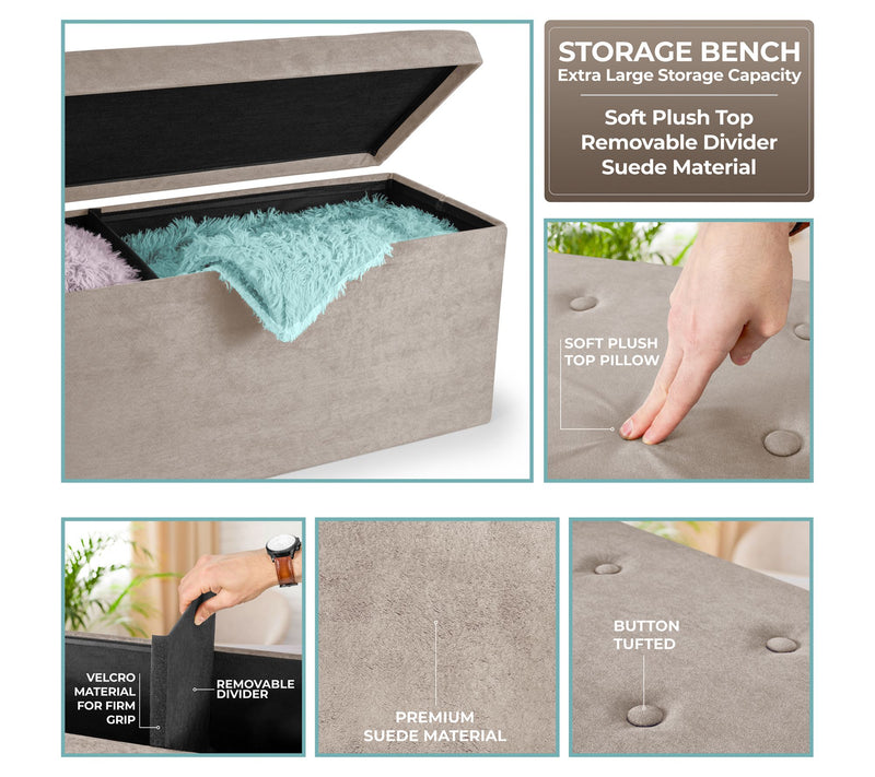 Sorbus Storage Bench Chest Ottoman w/Cover - Fa ux Suede Large — View 18