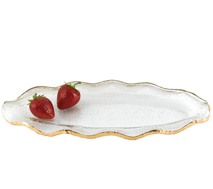 Gold Edge Wavy Oval Glass 14" x 7" Platter