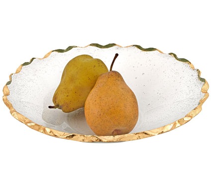 Badash Hand-Decorated Gold Leaf Chiseled Edge 11" Glass Bowl
