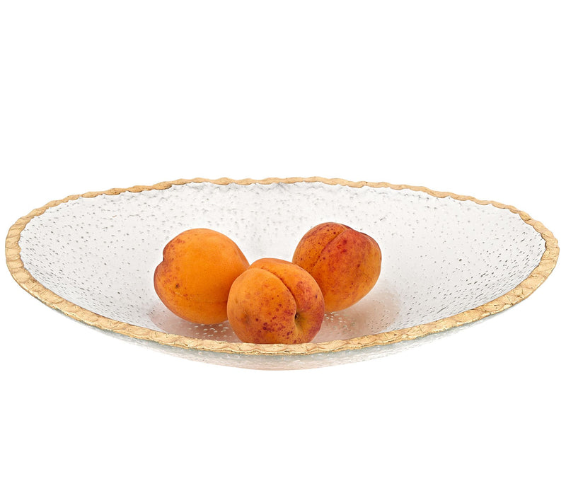 Badash Hand-Decorated Gold Leaf Edge Oval 12" x8" Glass Bowl — Main view