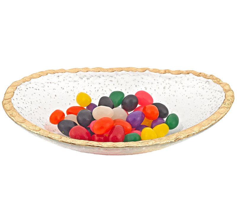 Badash Hand-Decorated Gold Leaf Edge Oval 12" x8" Glass Bowl — View 2