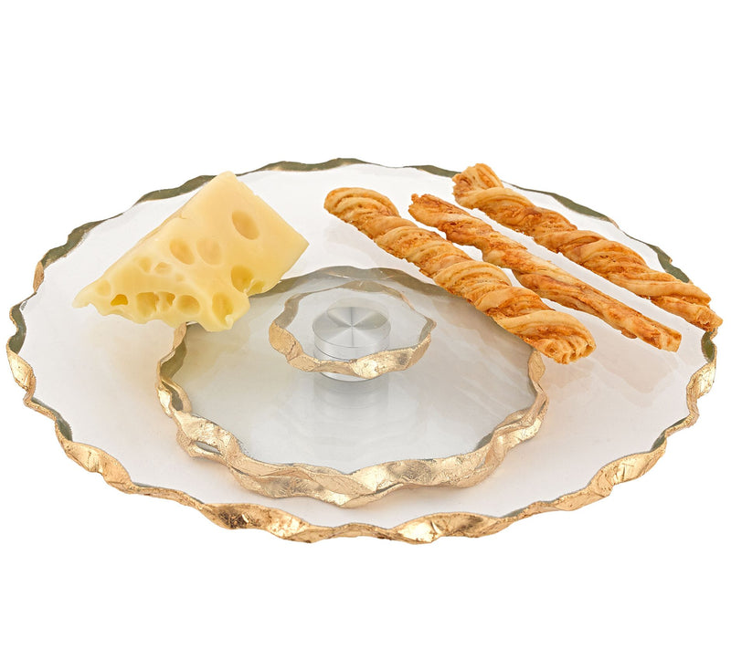 Badash Gold Chiseled Leaf Edge 13" Turning Platter — Main view