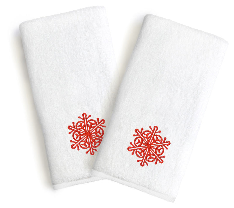 Linum Home Embroidered Luxury Hand Towels - Snowflake S/2 — View 5