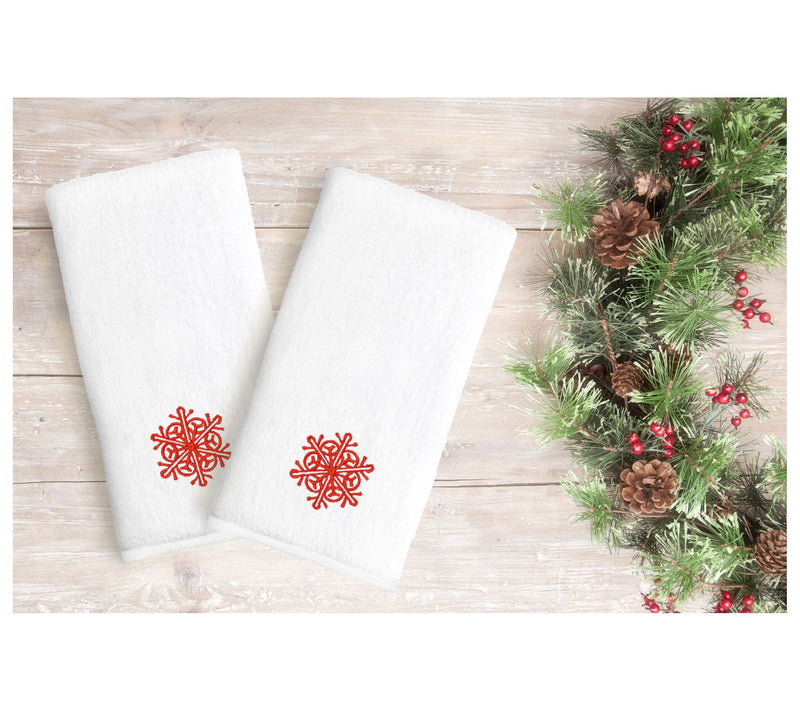 Linum Home Embroidered Luxury Hand Towels - Snowflake S/2 — View 6