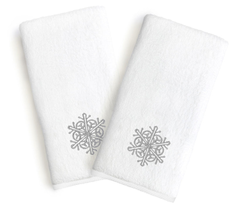Linum Home Embroidered Luxury Hand Towels - Snowflake S/2 — View 4