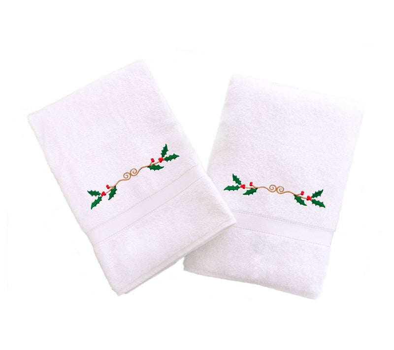 Linum Home Textiles Embroidered Hand Towels wit h Holly Border — View 3
