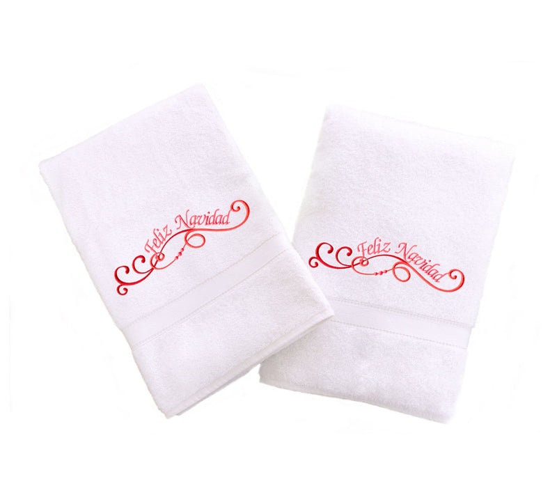 Linum Home Textiles Embroidered Hand Towels with Feliz Navidad — View 3