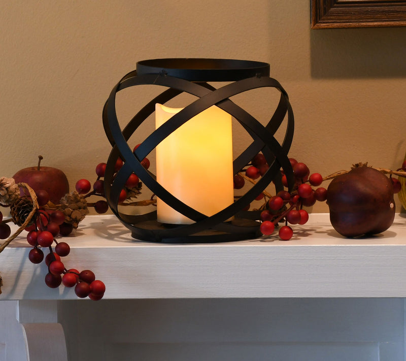 LumaBase Black Banded Metal Lantern w/B/O Candle- 6.5" — View 3