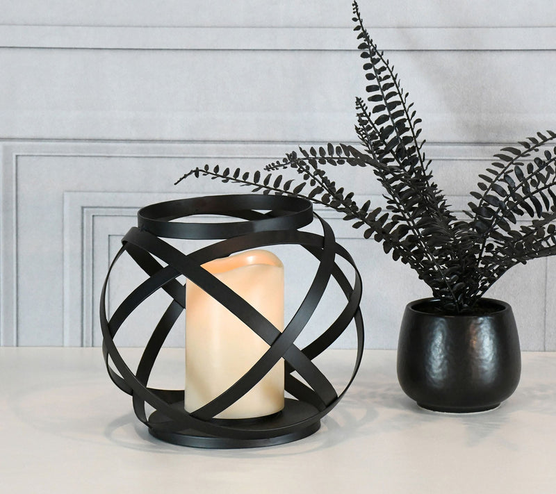 LumaBase Black Banded Metal Lantern w/B/O Candle- 6.5" — View 5