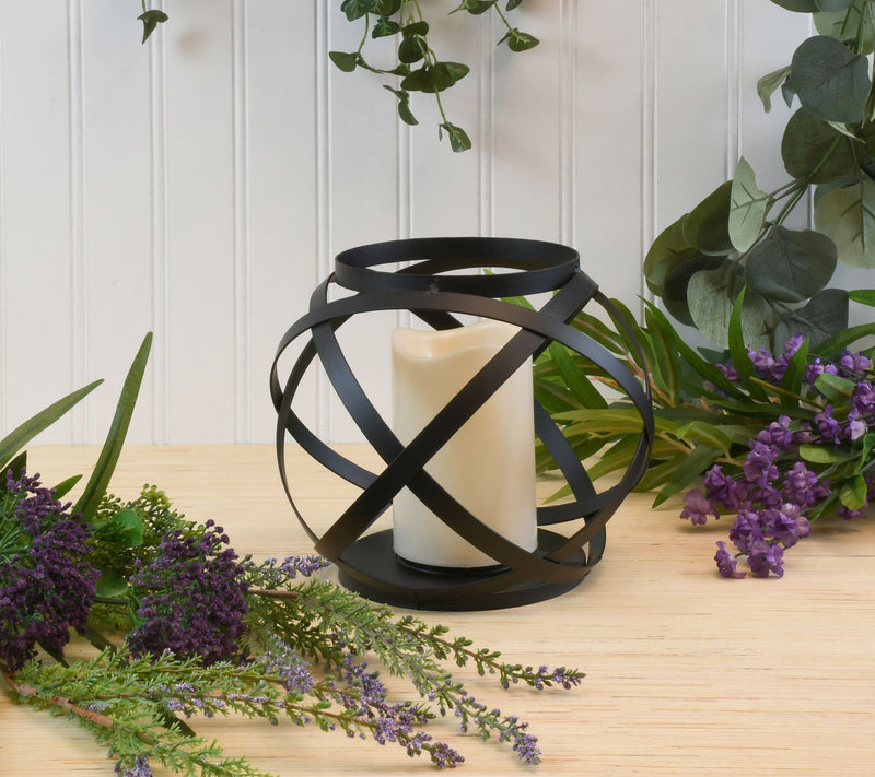 LumaBase Black Banded Metal Lantern w/B/O Candle- 6.5" — View 4