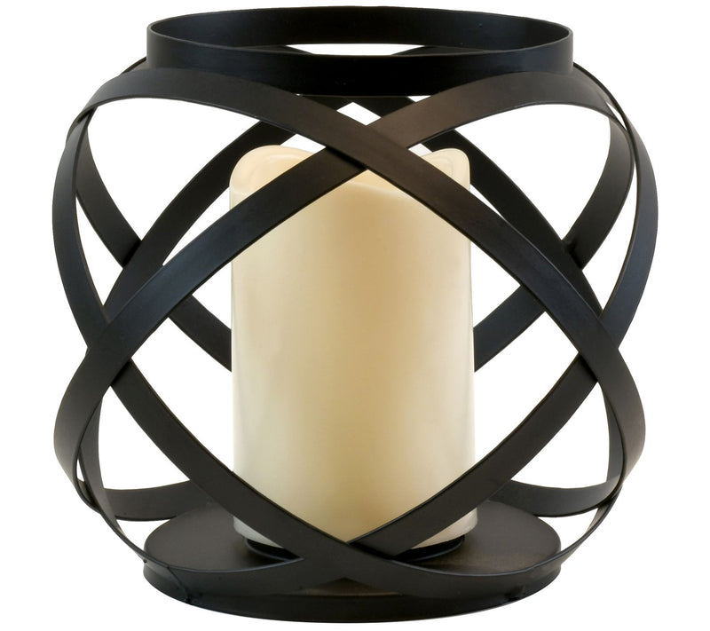LumaBase Black Banded Metal Lantern w/B/O Candle- 6.5" — View 7