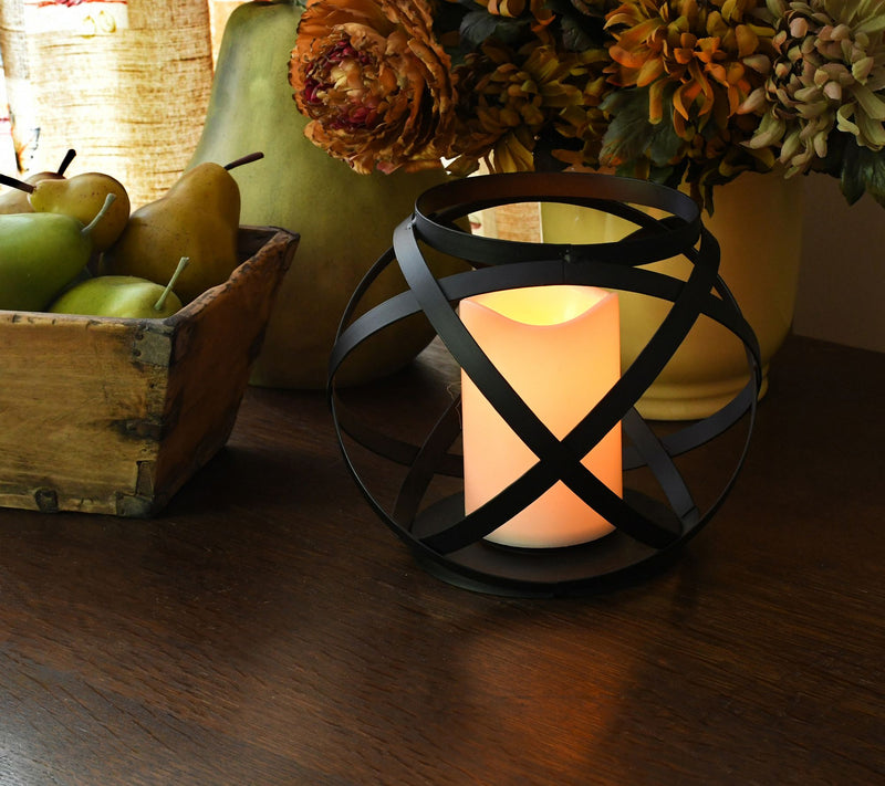 LumaBase Black Banded Metal Lantern w/B/O Candle- 6.5" — View 6