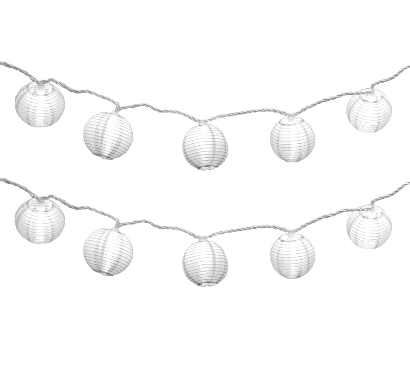 LumaBase Electric String Lights with 10 Nylon Lanterns- White — View 2