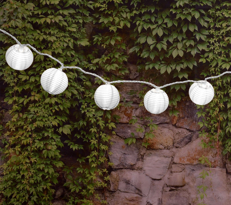 LumaBase Electric String Lights with 10 Nylon Lanterns- White — View 6