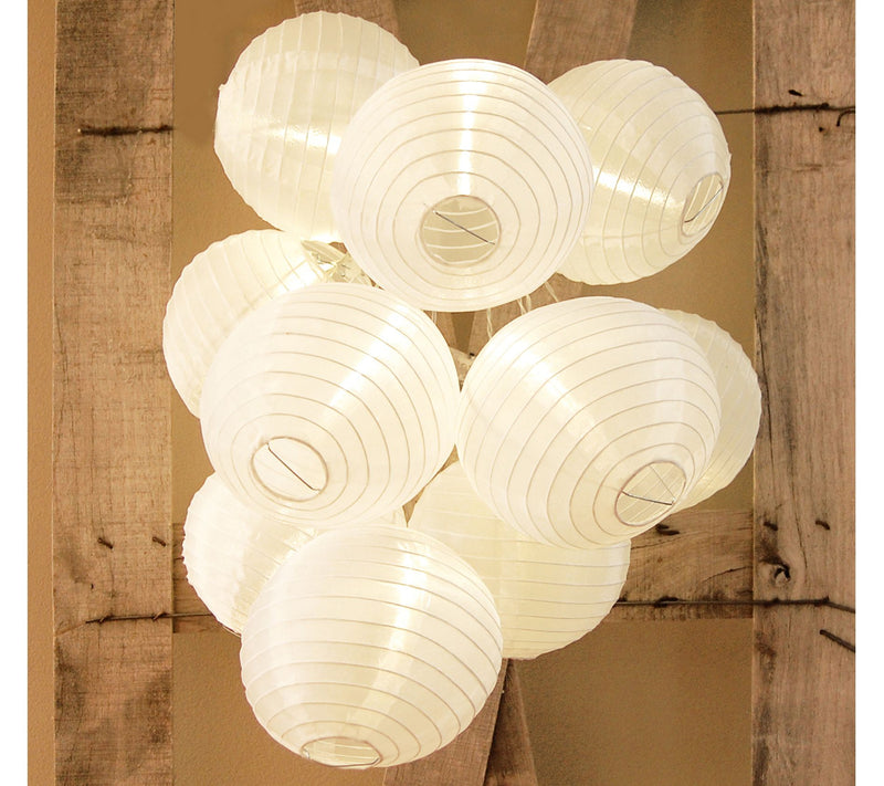 LumaBase B/O String Lights with 10 Nylon Lanterns - White — View 6