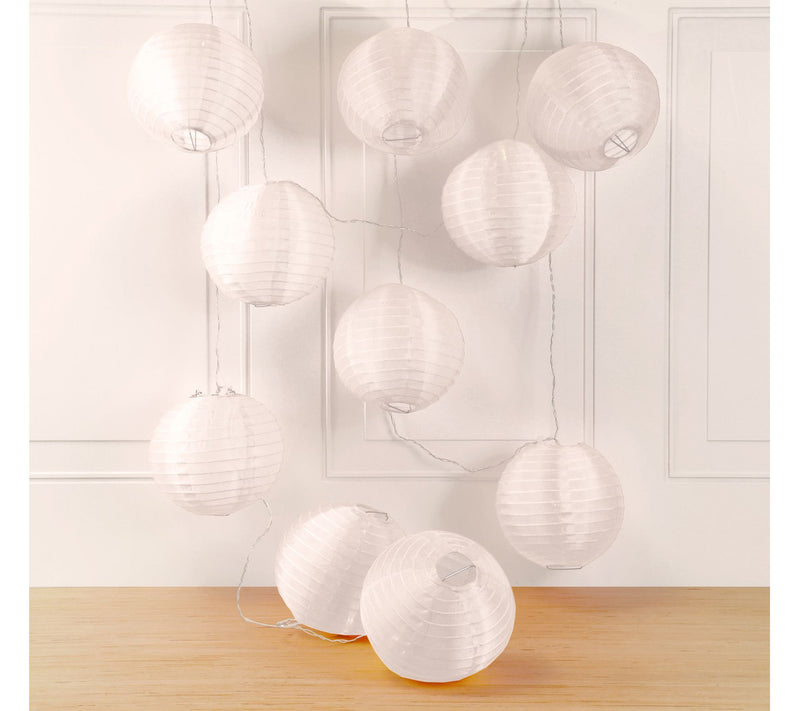 LumaBase B/O String Lights with 10 Nylon Lanterns - White — View 4