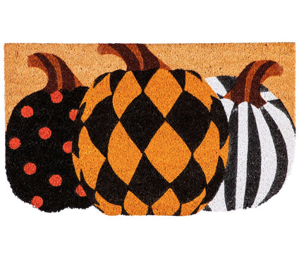 Evergreen Pattern Pumpkins Shaped Coir Mat  30" L x 18"W