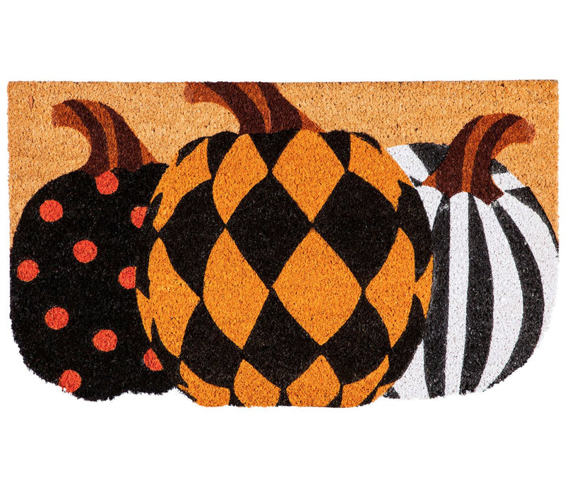 Evergreen Pattern Pumpkins Shaped Coir Mat  30" L x 18"W — Main view