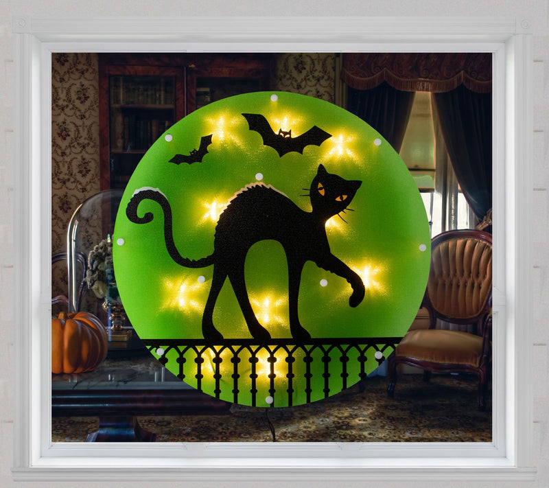 Northlight 13.75" Lighted Black Cat Halloween W indow Decor — View 5