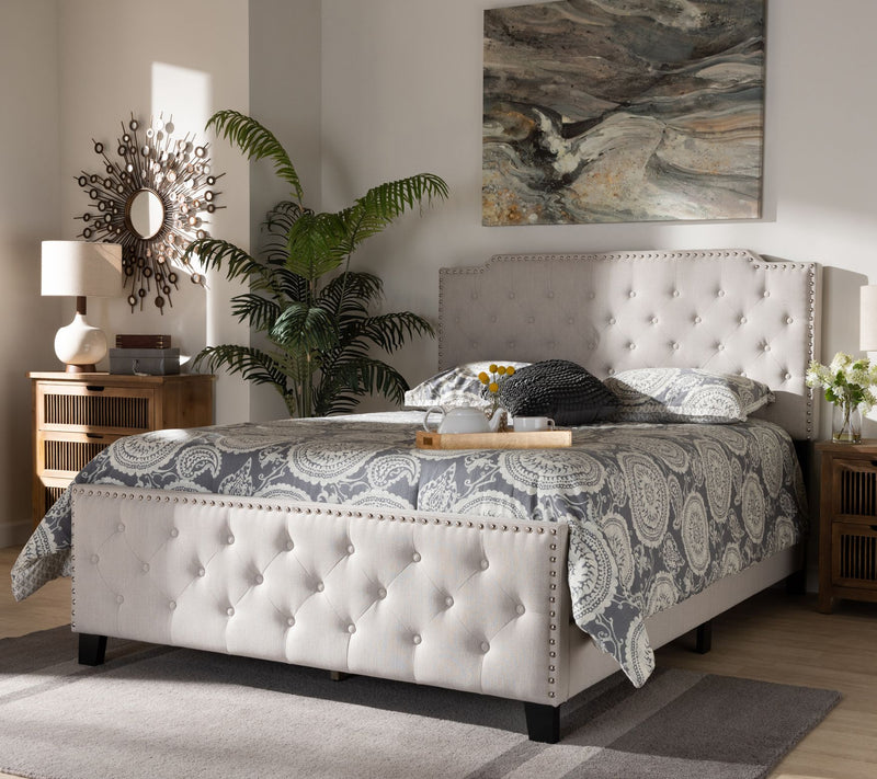 Baxton Studio Marion Fabric Button Tufted QueenSize Panel Bed — View 10