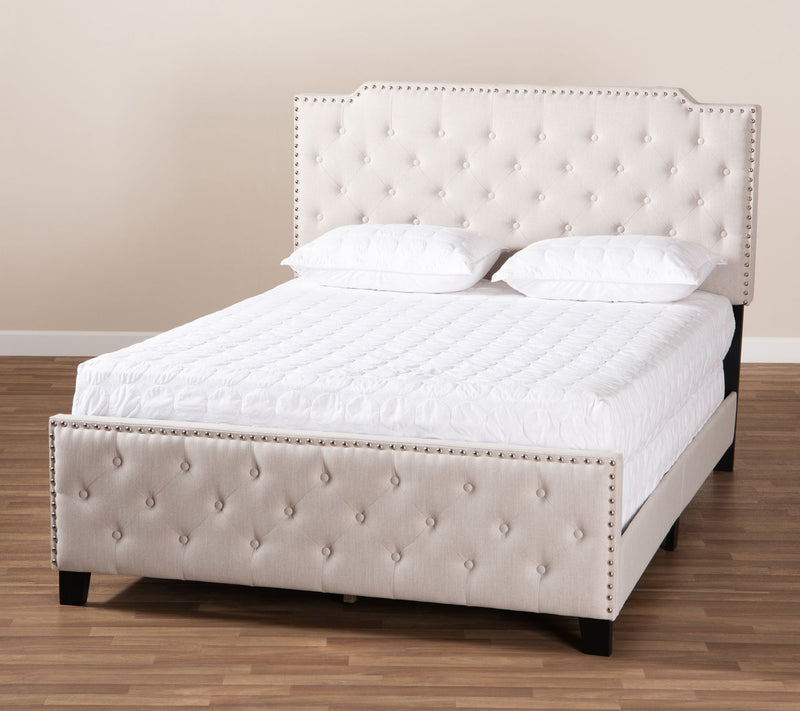 Baxton Studio Marion Fabric Button Tufted QueenSize Panel Bed — View 11