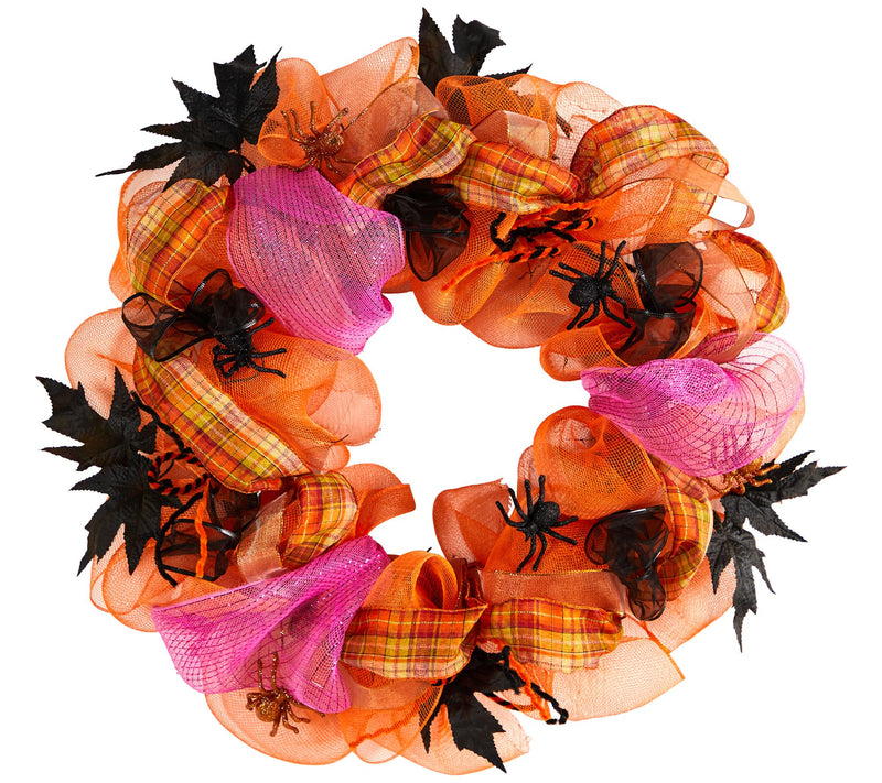 Nearly Natural 26" Halloween Spider Mesh Wreath — Main view