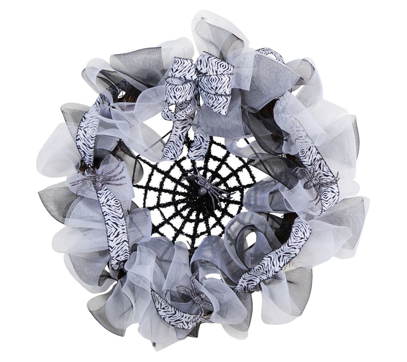 Nearly Natural 26" Halloween Spider Web Mesh Wreath — Main view