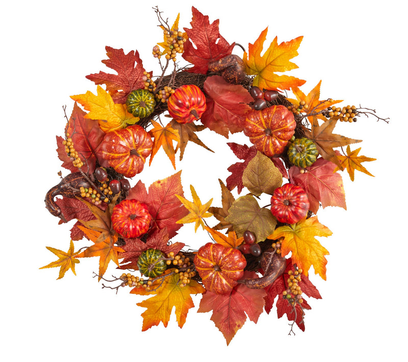 Nearly Natural 24" Autumn Pumpkin & Berries Fall Wreath — View 3