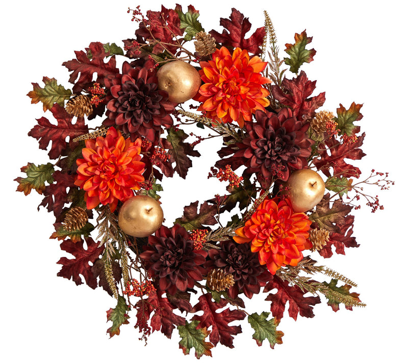 Nearly Natural 24" Dahlia, Golden Apple, Oak Leaf & Berries — Main view